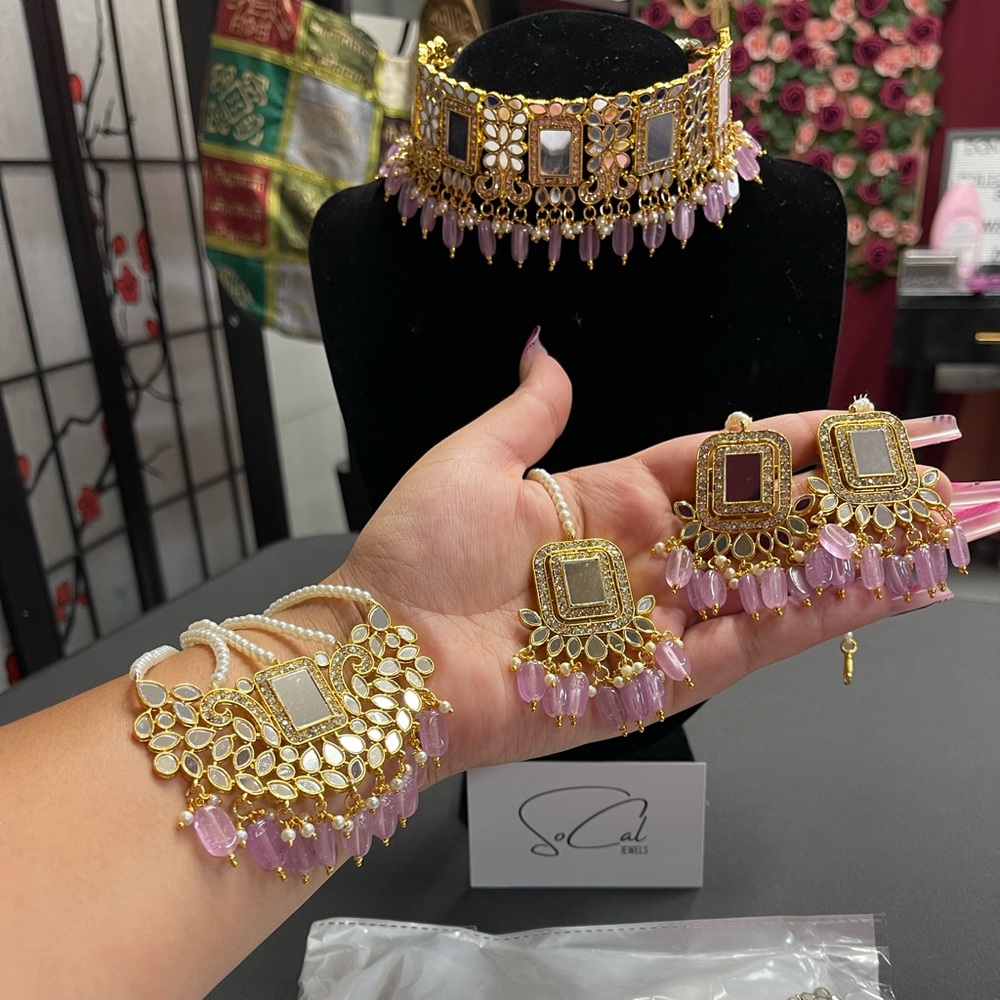 BEAUTIFUL MIRROR Sheesha Set- Lavender Beads